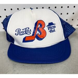 Vintage Pepsi Cola Pizza Hut Adjustable Snap Back Trucker Hat Cap Hockey B Logo